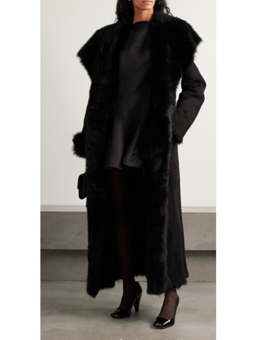 Reversible Genuine Shearling Sheepskin Coat Black Long Fur Winter Jacket L